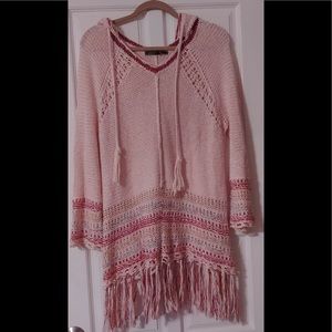 Multi colored Hand Knit, Hooded, Poncho Sweater